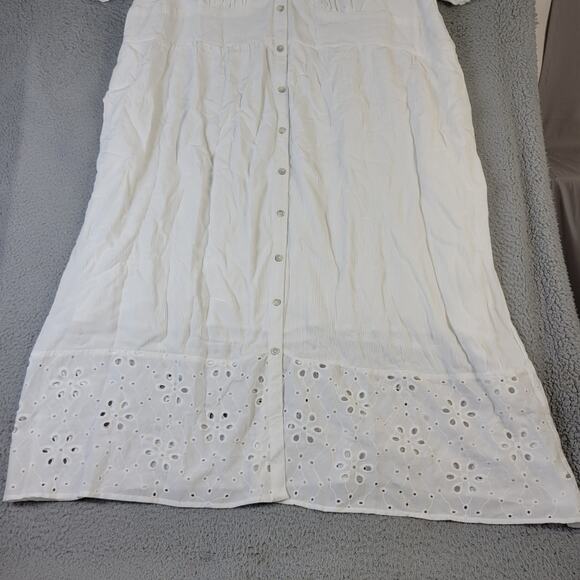 Knox Rose Maxi Dress Wedding Button Front Laced Open Work Embroidered 2X White - Picture 2 of 16